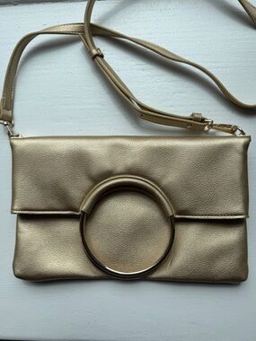 Enzo Angiolini Gold Metallic Ring-Handle Crossbody Bag or Clutch Bag